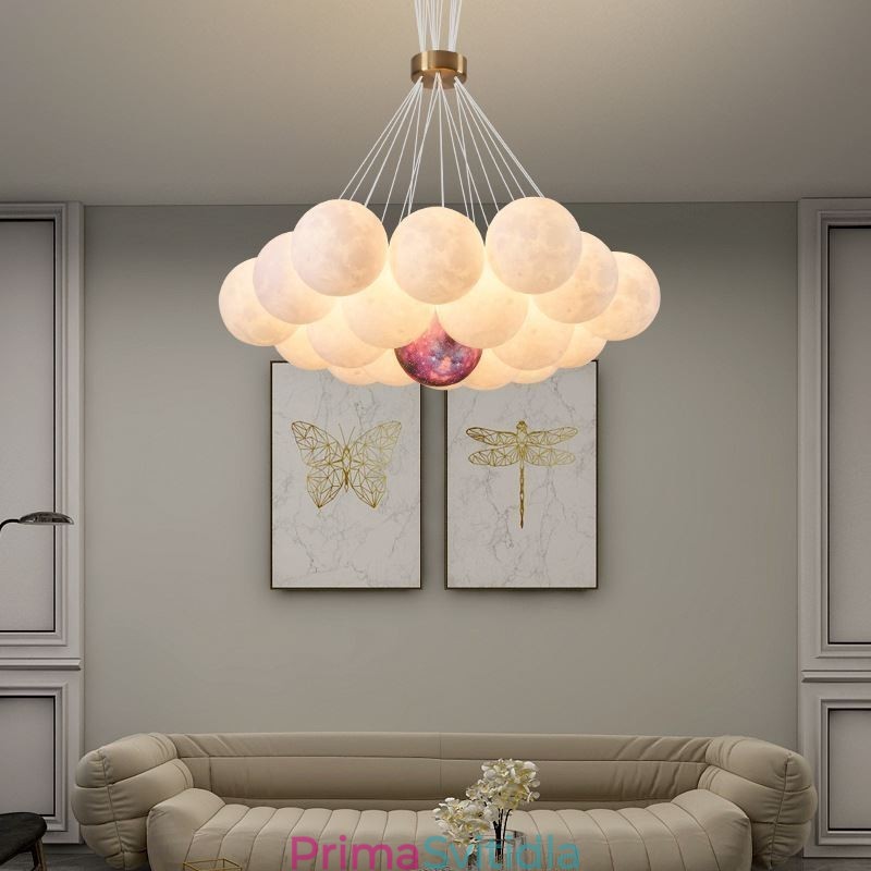 Lustr Moon Bubble Moderní 3D tisk Balls Závěsná lampa