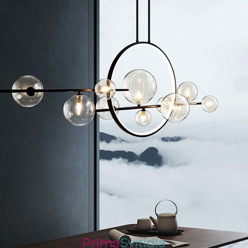 Moderní kovový lustr Závěsná lampa s čirým sklem Bubbles