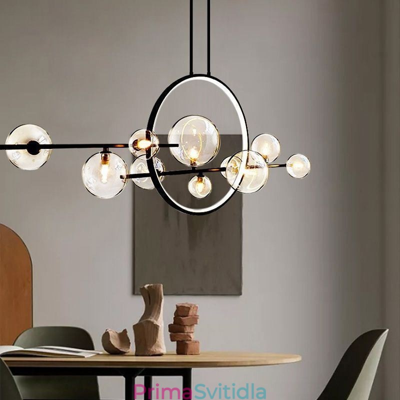 Moderní kovový lustr Závěsná lampa s čirým sklem Bubbles