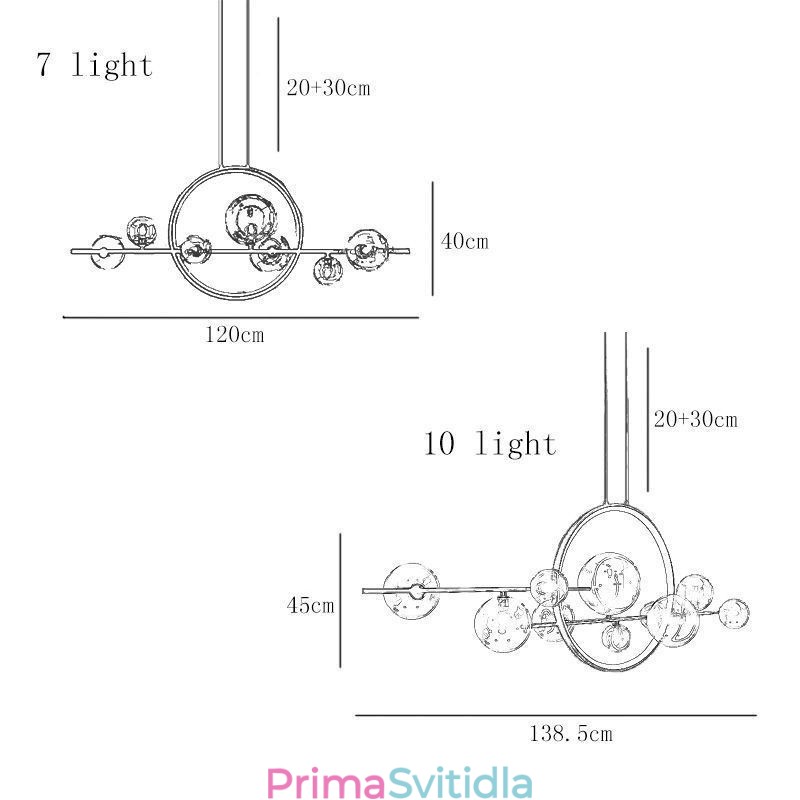 Moderní kovový lustr Závěsná lampa s čirým sklem Bubbles