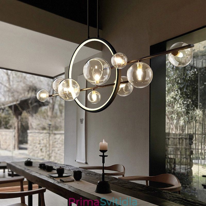 Moderní kovový lustr Závěsná lampa s čirým sklem Bubbles