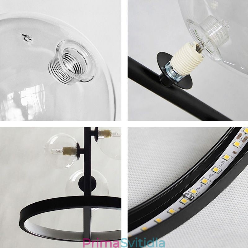 Moderní kovový lustr Závěsná lampa s čirým sklem Bubbles