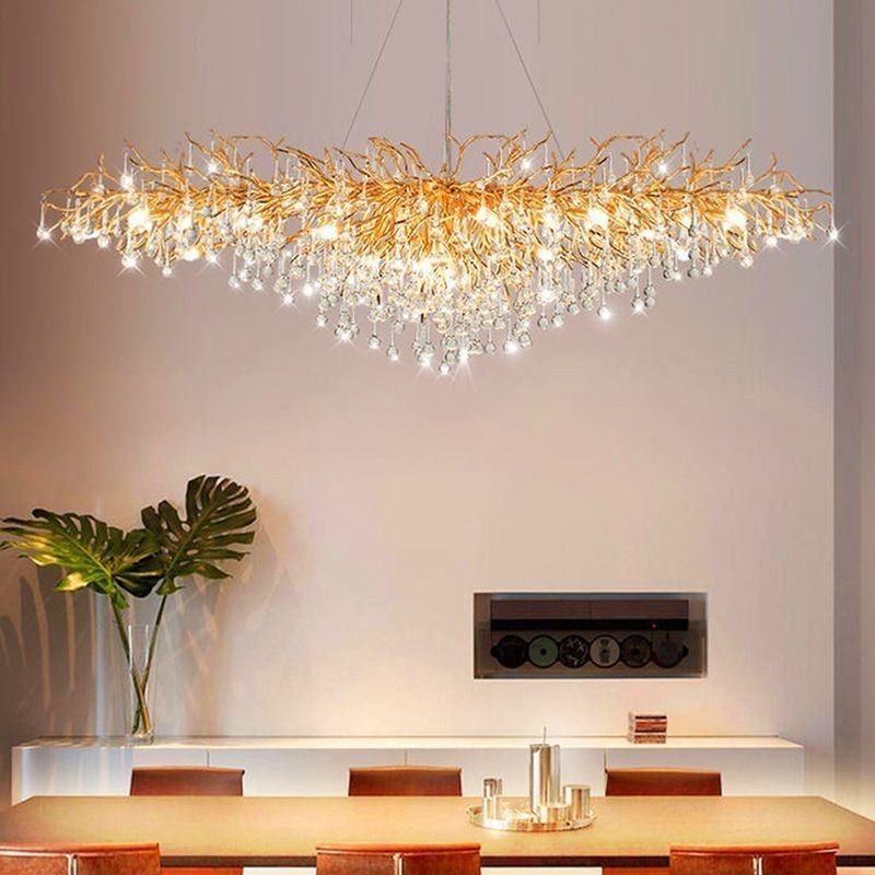 Luxusní křišťálový lustr Zlatá moderní stropní závěsná lampa Jídelní