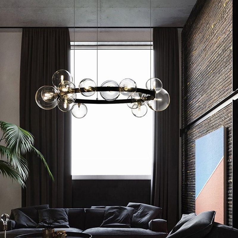 Moderní kreativní kovový lustr z průhledného skla bublinková lampa