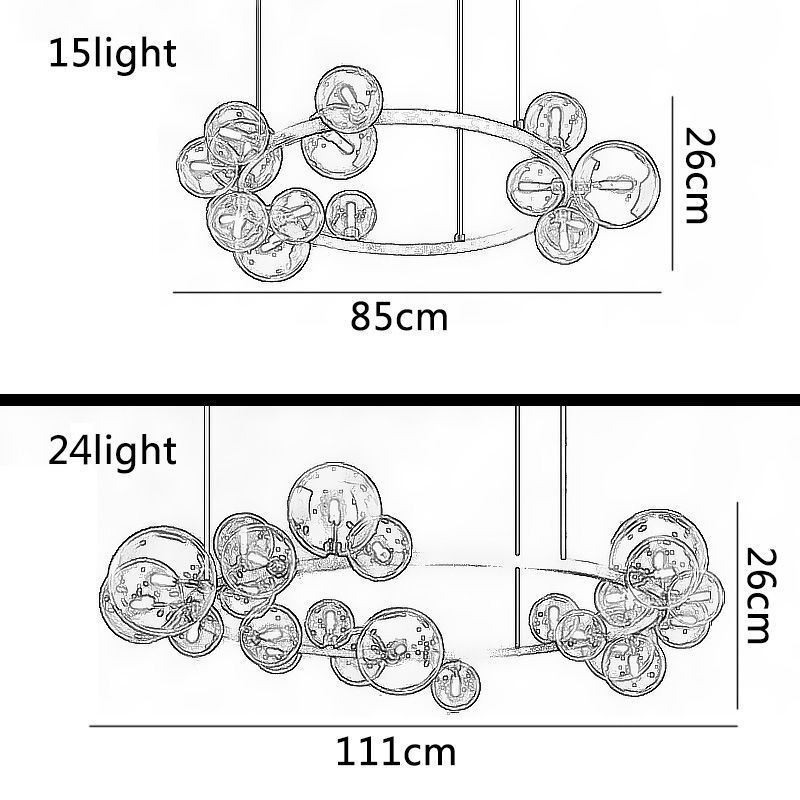 Moderní kreativní kovový lustr z průhledného skla bublinková lampa