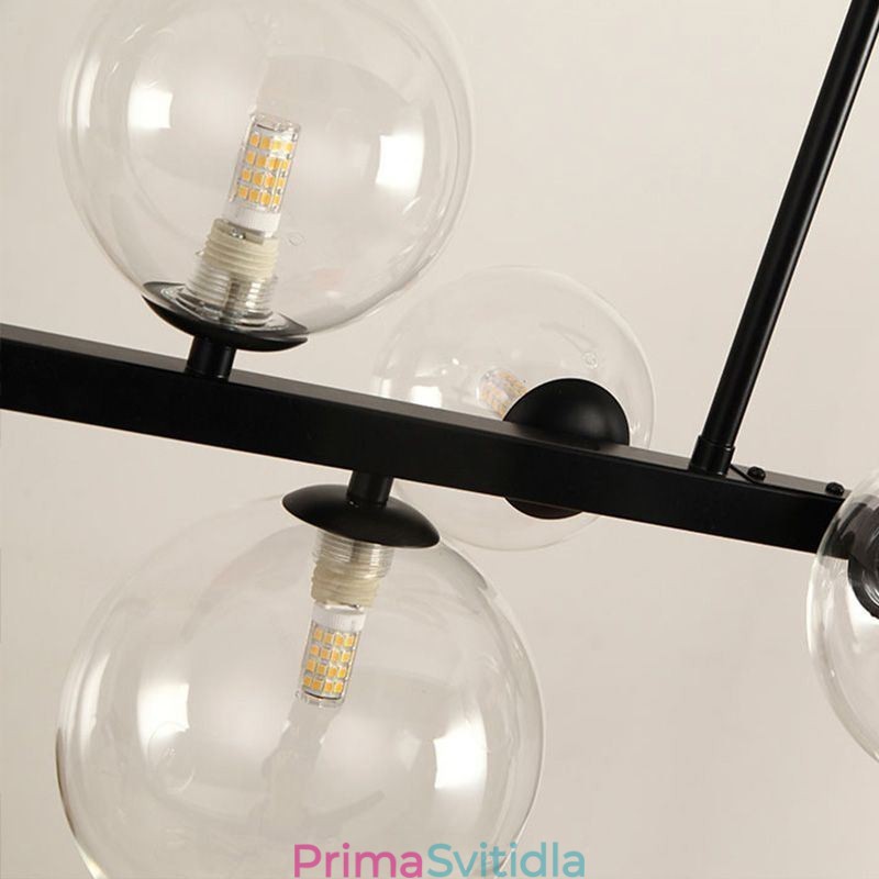 Moderní skleněné bublinkové závěsné lampy s dlouhým černým držákem
