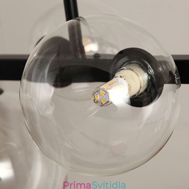 Moderní skleněné bublinkové závěsné lampy s dlouhým černým držákem