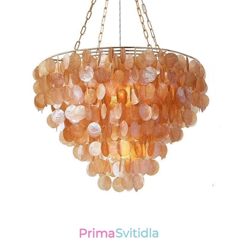 Lustr Natural Shell Kulatý vrstvený závěsný světle hnědý černý