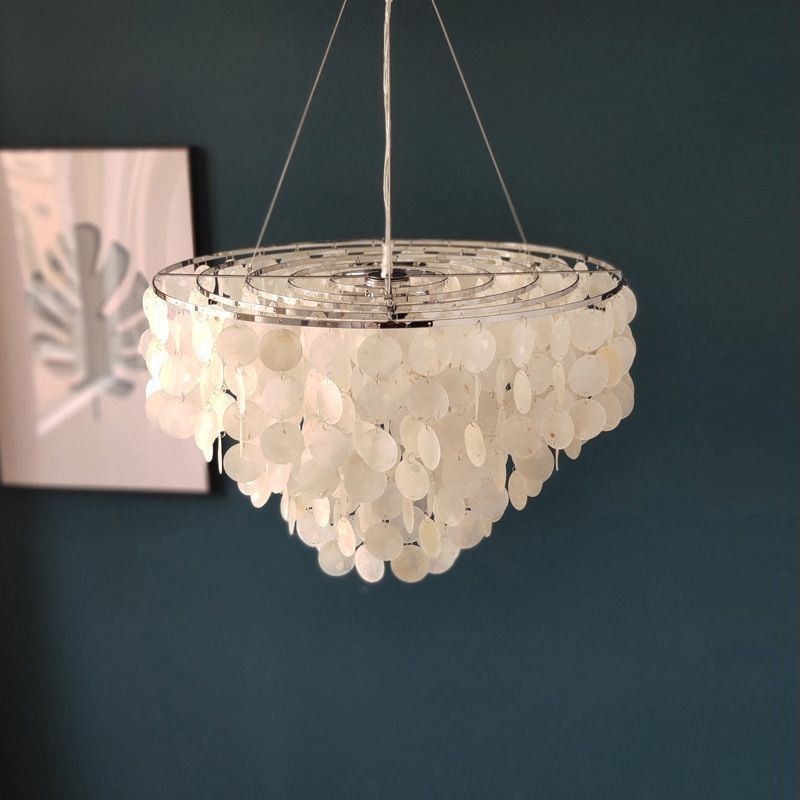 Capiz Shell Pendant Light Přírodní závěsný kulatý vrstvený lustr