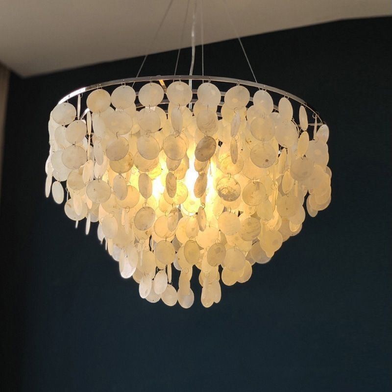 Capiz Shell Pendant Light Přírodní závěsný kulatý vrstvený lustr