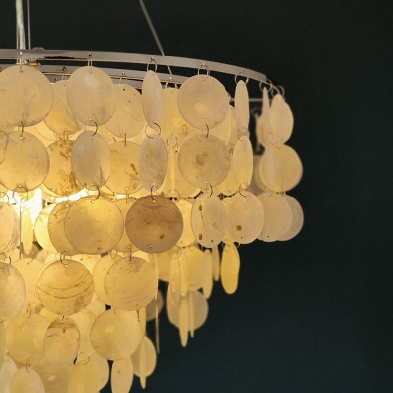 Capiz Shell Pendant Light Přírodní závěsný kulatý vrstvený lustr