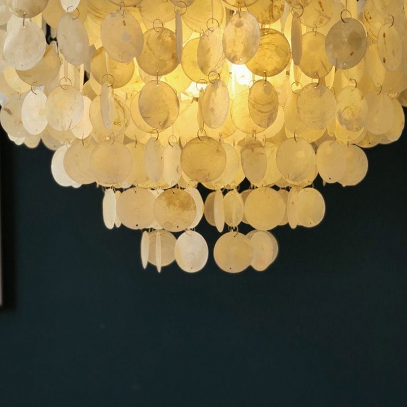 Capiz Shell Pendant Light Přírodní závěsný kulatý vrstvený lustr