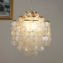 Moderní klasická závěsná lampa s bílým mušlivým stínem