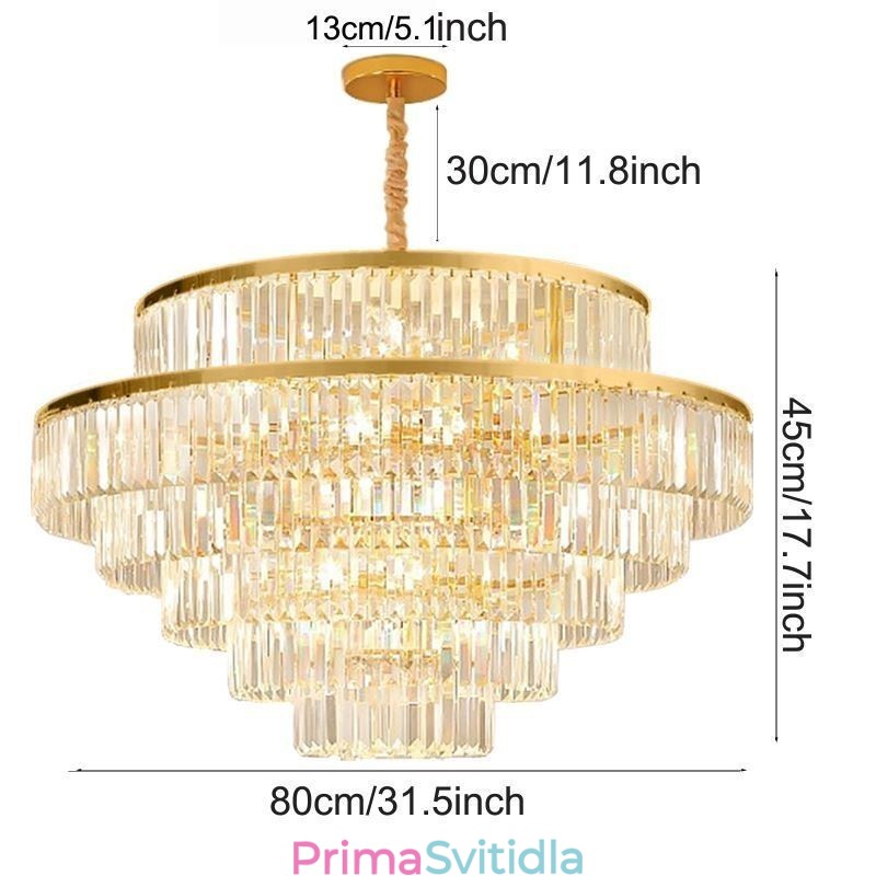 Zlaté křišťálové závěsné svítidlo 5 úrovní stropní osvětlení 7 světel