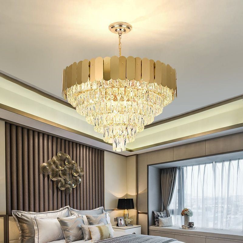 Moderní elegantní křišťálové závěsné kónické stropní svítidlo