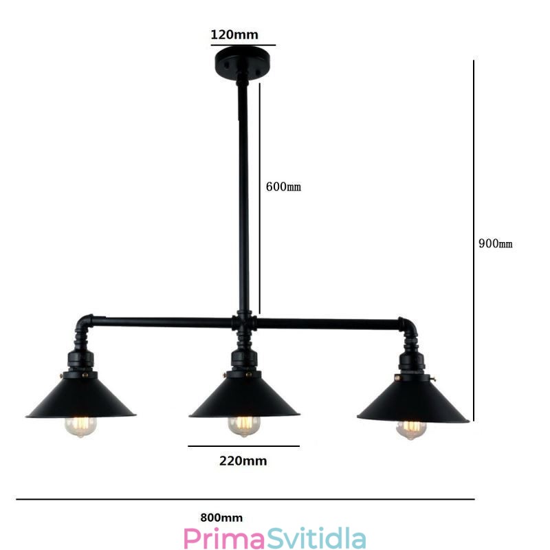 3 Light Retro Industrial Vintage Závěsný lustr na vodní dýmku ve venkovském rustikálním stylu