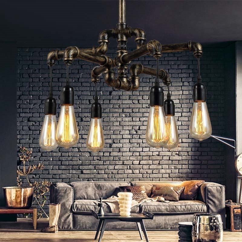 6 Light Retro Industrial Vintage Závěsný lustr na vodní dýmku ve venkovském rustikálním stylu