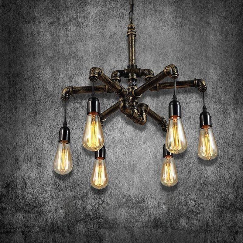 6 Light Retro Industrial Vintage Závěsný lustr na vodní dýmku ve venkovském rustikálním stylu
