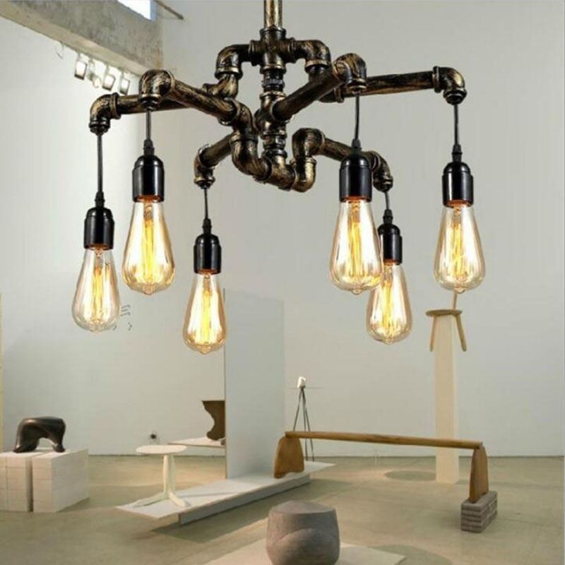 6 Light Retro Industrial Vintage Závěsný lustr na vodní dýmku ve venkovském rustikálním stylu