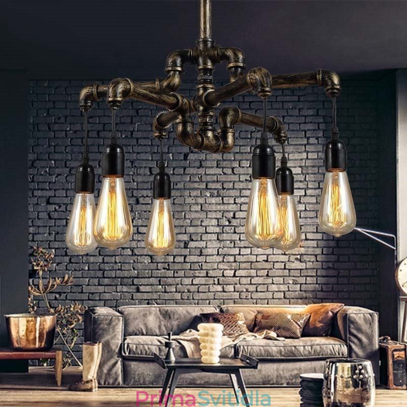 6 Light Retro Industrial Vintage Závěsný lustr na vodní dýmku ve venkovském rustikálním stylu