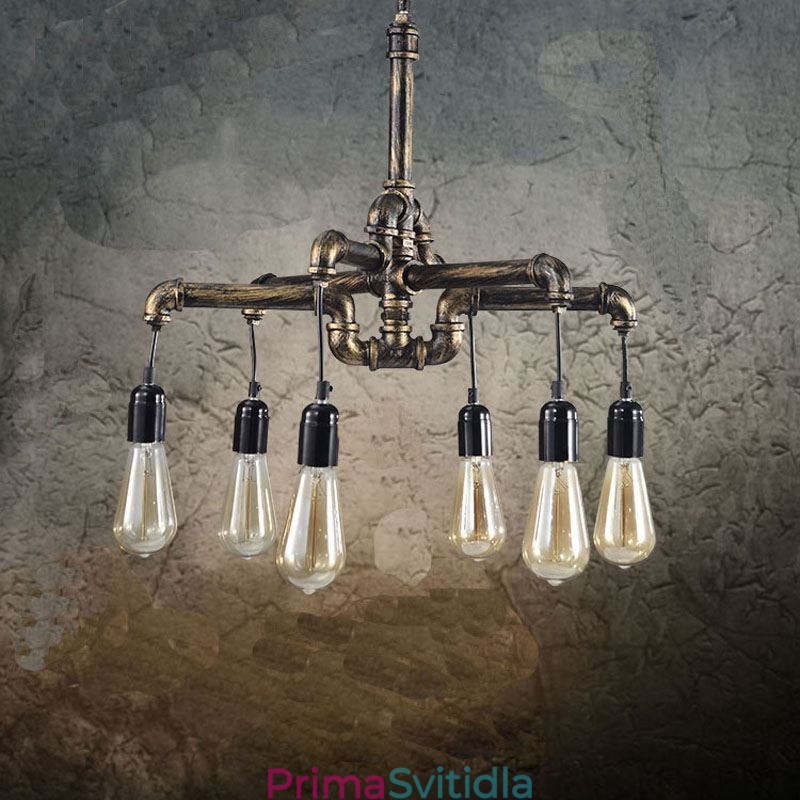 6 Light Retro Industrial Vintage Závěsný lustr na vodní dýmku ve venkovském rustikálním stylu