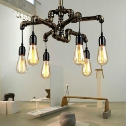 6 Light Retro Industrial Vintage Závěsný lustr na vodní dýmku ve venkovském rustikálním stylu