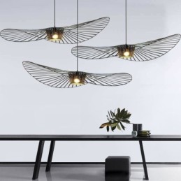 Železná závěsná lampa se slaměným kloboukem 1 světlo