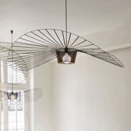 Železná závěsná lampa se slaměným kloboukem 1 světlo