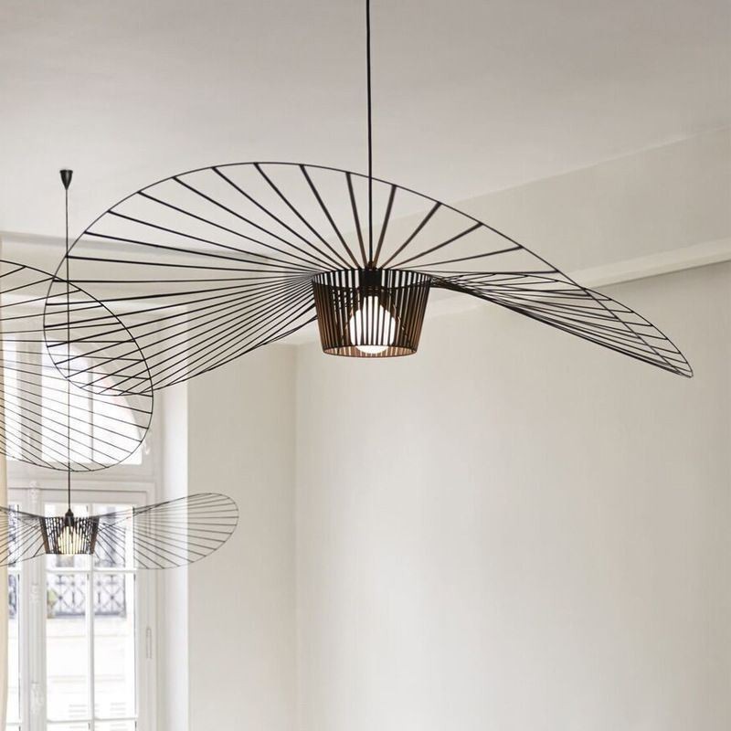 Železná závěsná lampa se slaměným kloboukem 1 světlo