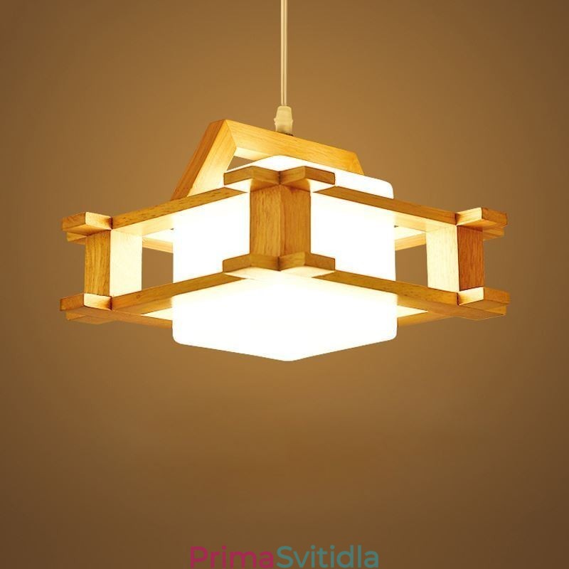 Závěsná dubová lampa v severském stylu s matným sklem stínu lampy Cafe
