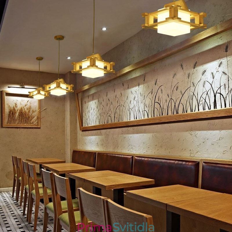 Závěsná dubová lampa v severském stylu s matným sklem stínu lampy Cafe