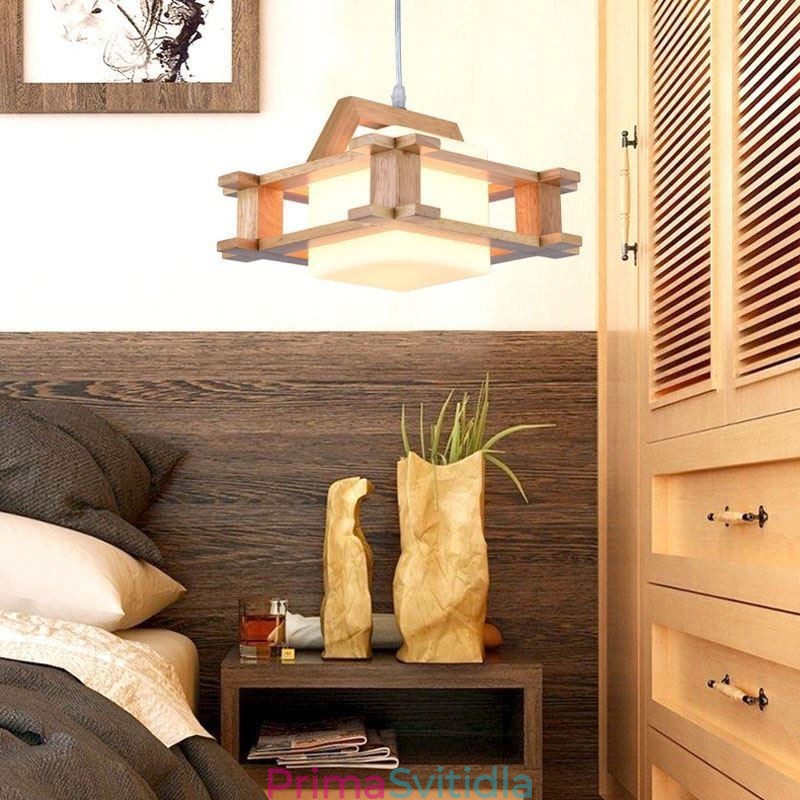 Závěsná dubová lampa v severském stylu s matným sklem stínu lampy Cafe