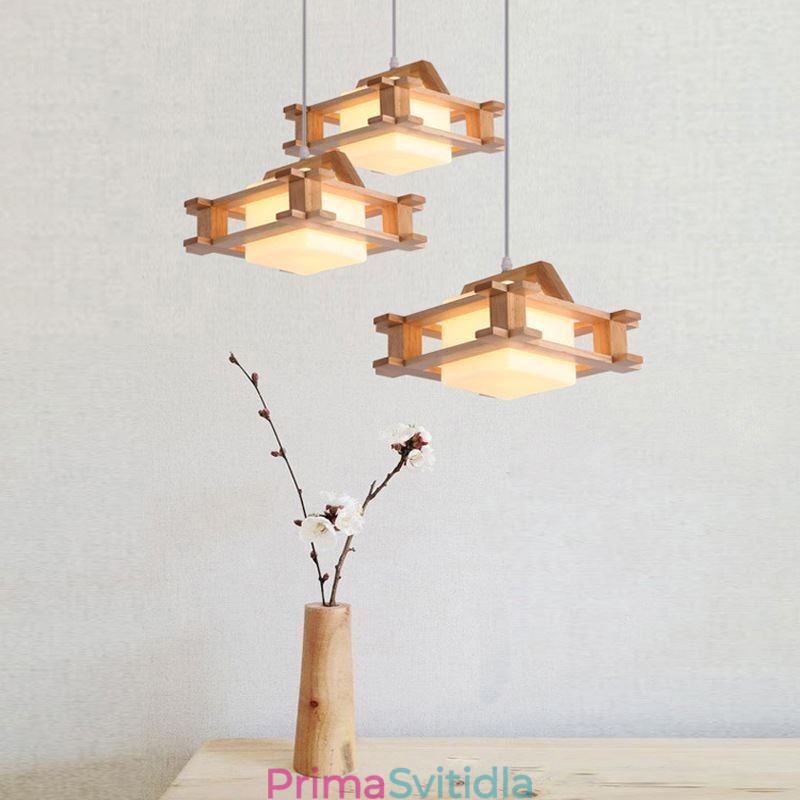 Závěsná dubová lampa v severském stylu s matným sklem stínu lampy Cafe