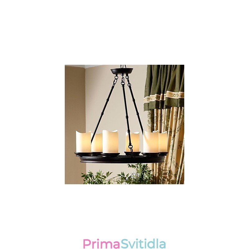 Vintage lustr 6 světel z oceli a skla