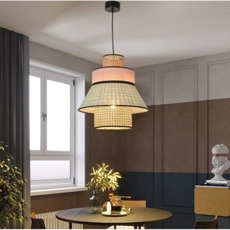 1 Lehké šaty Stínidlo Závěsná lampa Bambusová vazba osvětlení 1 Lehké šaty Stínidlo Závěsná lampa Bambusová vazba osvětlení