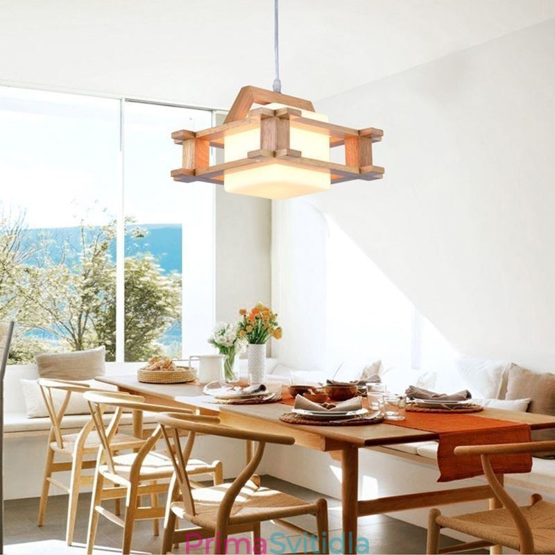 Závěsná dubová lampa v severském stylu s matným sklem stínu lampy Cafe