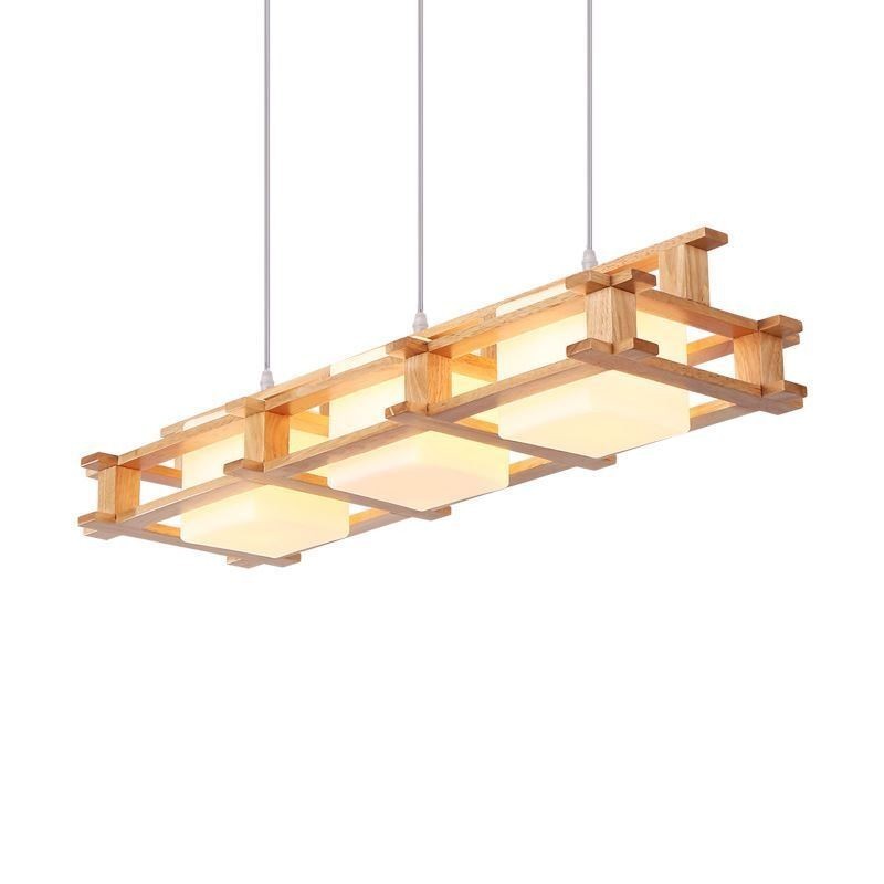 Creative 3 světla dubová závěsná lampa dekorativní dřevěné stropní osvětlení kavárna