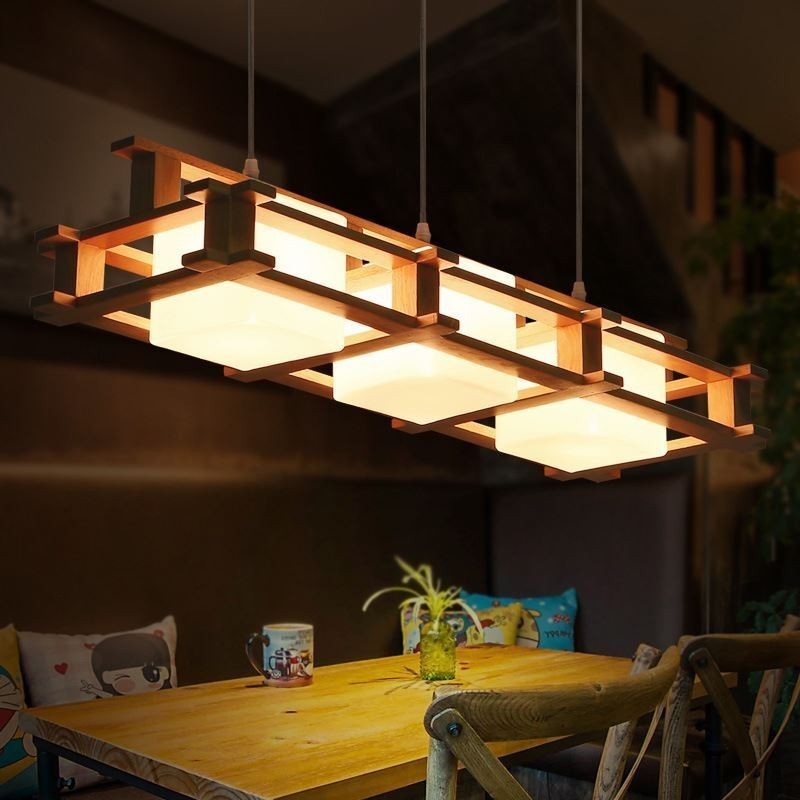 Creative 3 světla dubová závěsná lampa dekorativní dřevěné stropní osvětlení kavárna