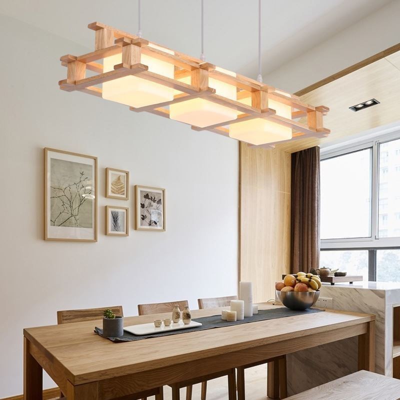 Creative 3 světla dubová závěsná lampa dekorativní dřevěné stropní osvětlení kavárna