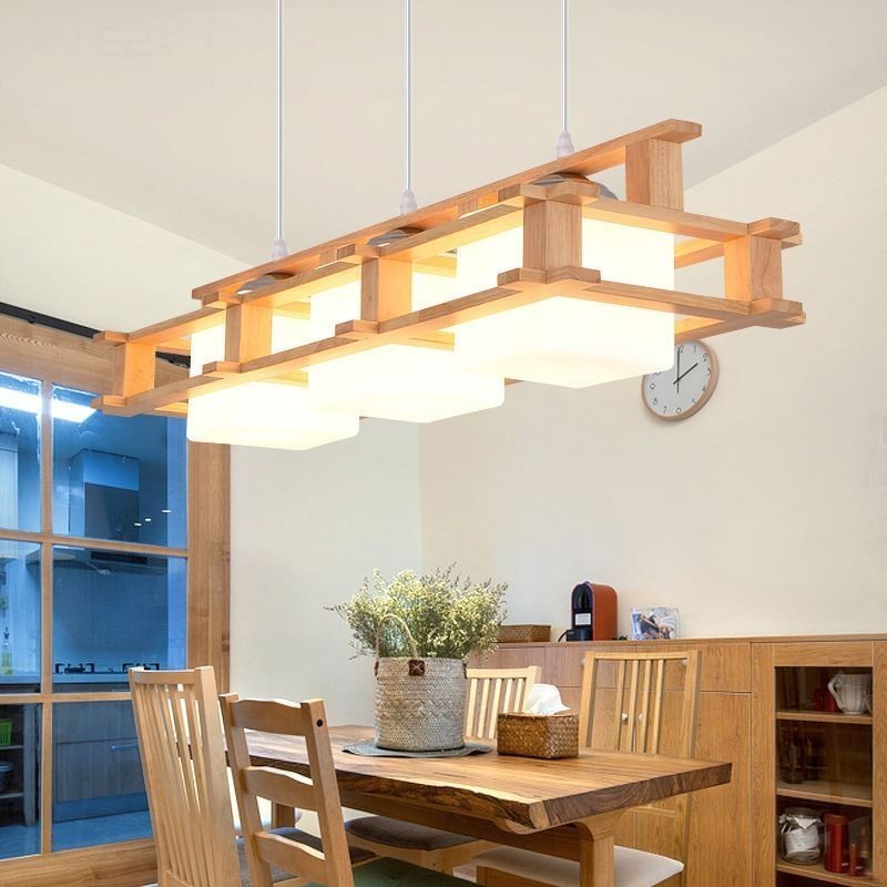 Creative 3 světla dubová závěsná lampa dekorativní dřevěné stropní osvětlení kavárna
