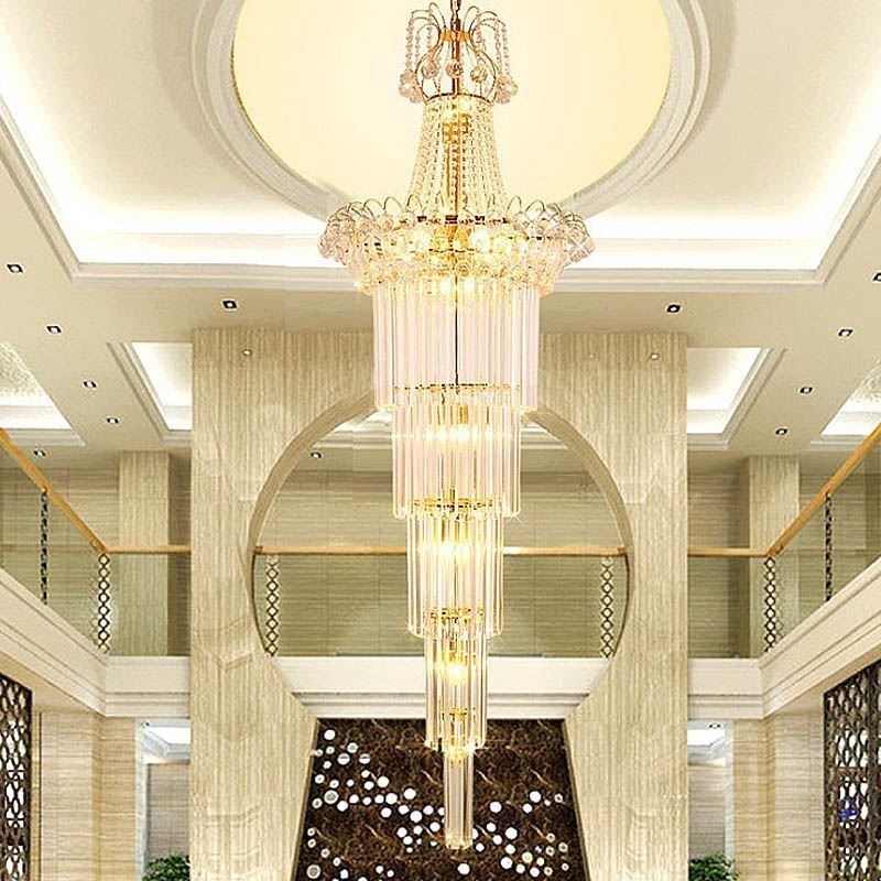 Elegantní dlouhý závěsný křišťálový lustr