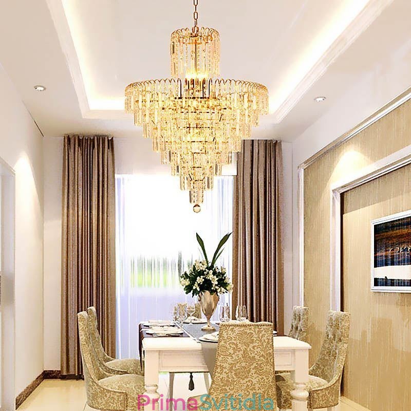 Moderní elegantní křišťálový závěsný kónický lustr