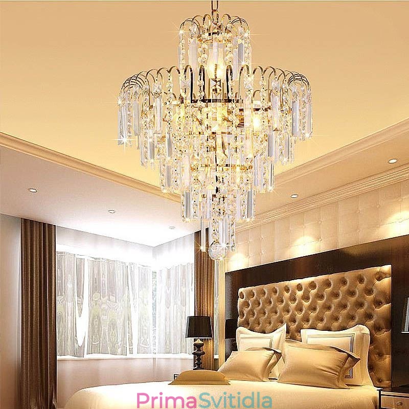 Moderní elegantní křišťálový závěsný kónický lustr