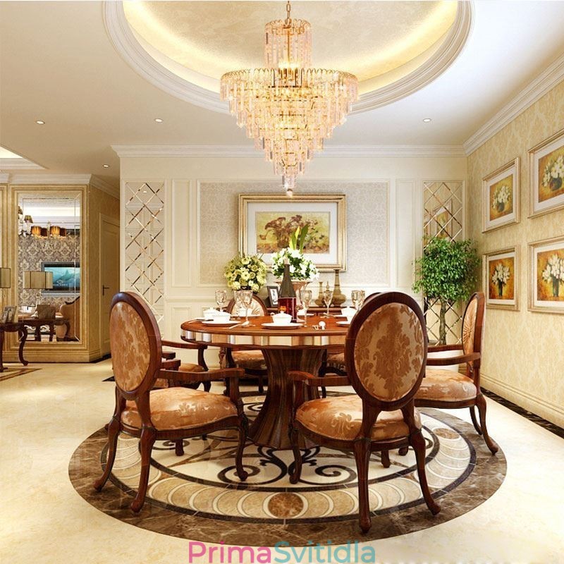 Moderní elegantní křišťálový závěsný kónický lustr