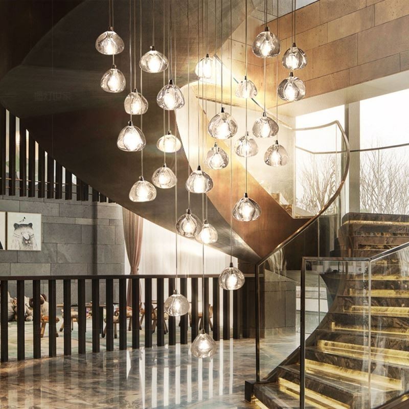 Moderní závěsné svítidlo Crystal Cluster Jedinečné duplexní schodiště se stíněním křišťálové lampy