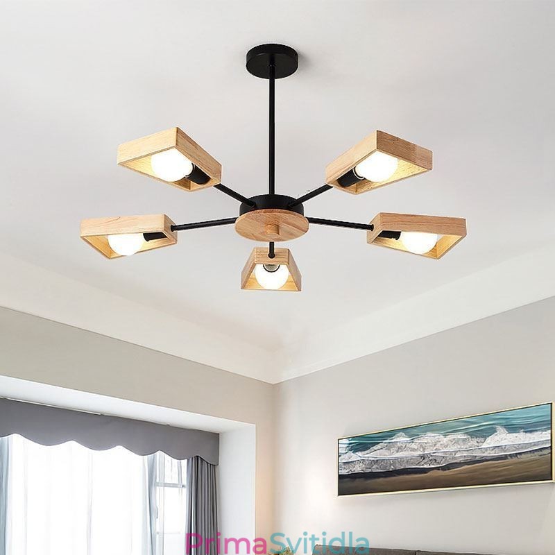 Moderní lustr ve tvaru vějíře Elegantní dřevěné závěsné svítidlo