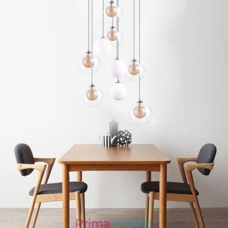 Přívěsek Light Glass Cluster Stropní světle zlatý nikl kartáčovaný + mléčná skleněná koule Přívěsek Light Glass Cluster Stropní světle zlatý nikl kartáčovaný + mléčná skleněná koule