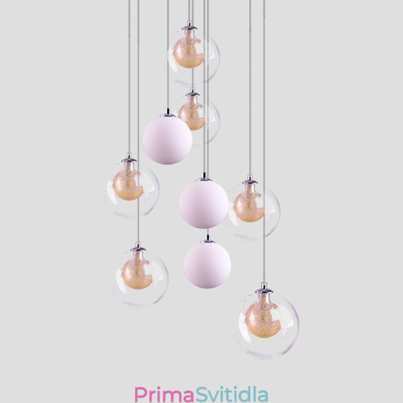 Přívěsek Light Glass Cluster Stropní světle zlatý nikl kartáčovaný + mléčná skleněná koule