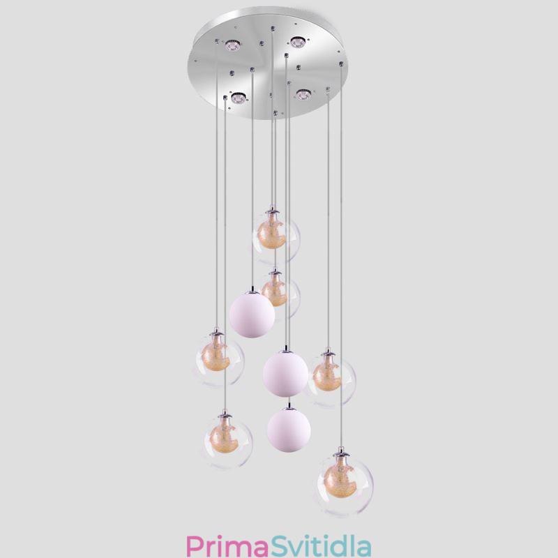Přívěsek Light Glass Cluster Stropní světle zlatý nikl kartáčovaný + mléčná skleněná koule