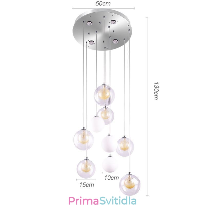 Přívěsek Light Glass Cluster Stropní světle zlatý nikl kartáčovaný + mléčná skleněná koule